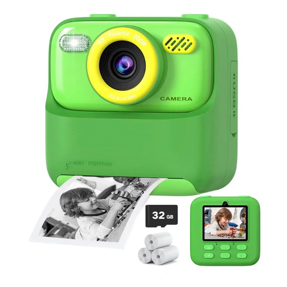 Green Instant Camera with 32GB Storage